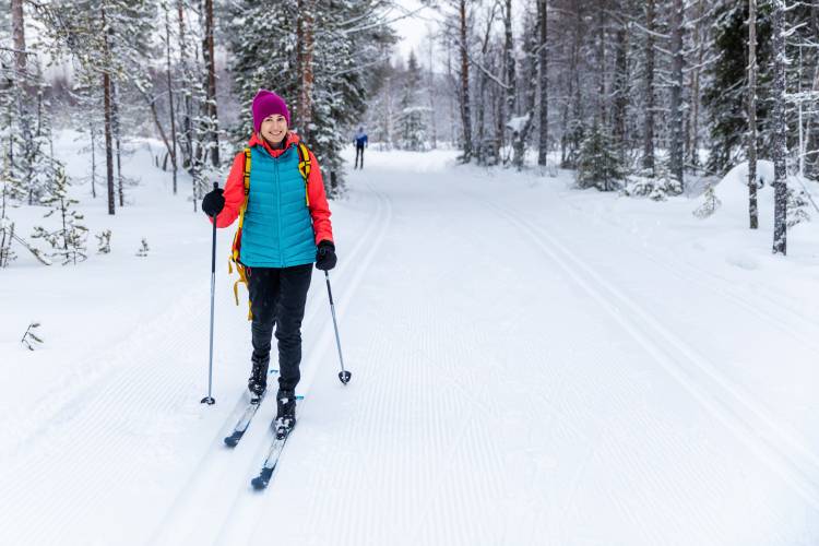 People Cross-Country Skiing