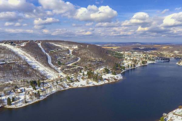 Aerial photo of winter weather at Deep Creek Lake Winter Weather at Deep Creek Lake